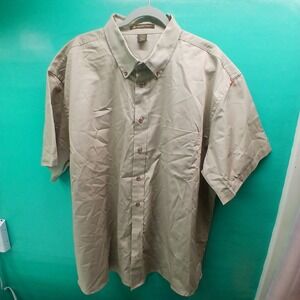 Harriton Mens Short Sleeve Button Down Shirt Tan Cotton Blend 3XL Workwear